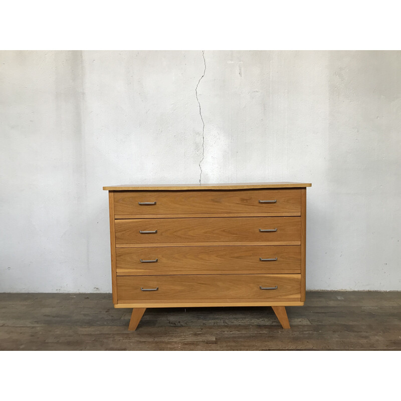 Vintage light oak chest of drawers with compass feet 1950's