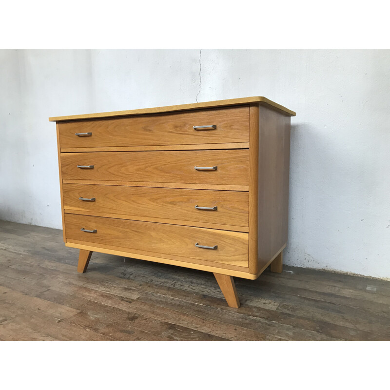 Vintage light oak chest of drawers with compass feet 1950's