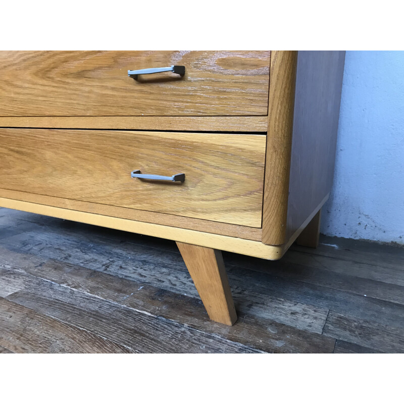 Vintage light oak chest of drawers with compass feet 1950's