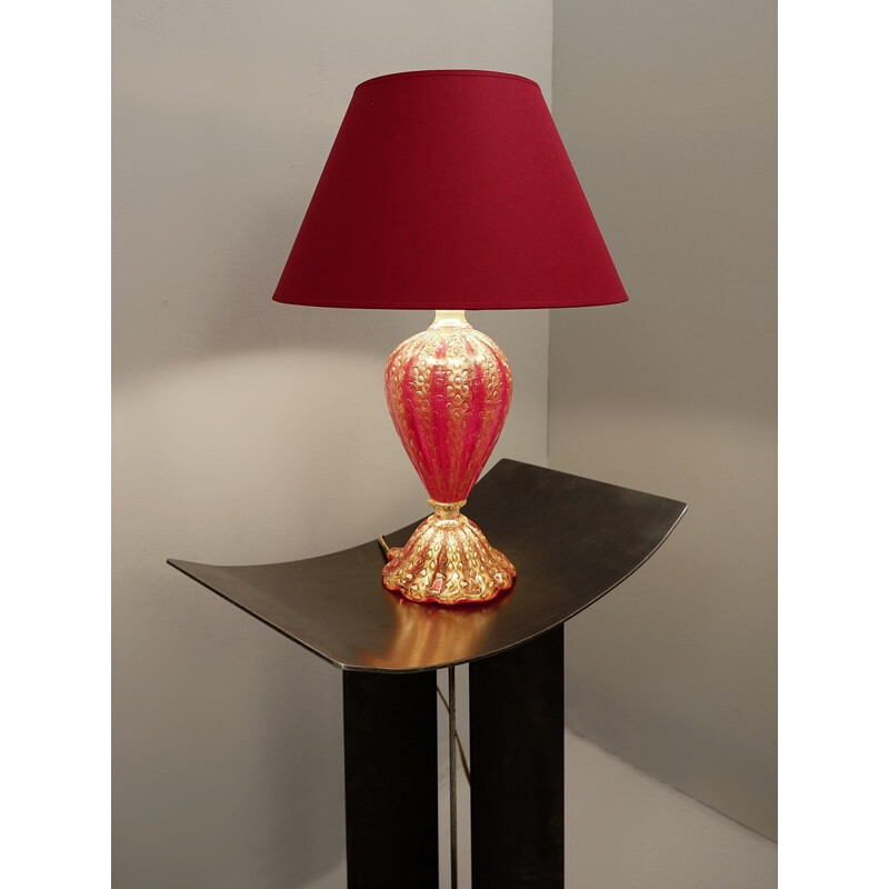 Vintage table lamp Murano glass red and gold  Barovier & Toso 1950 