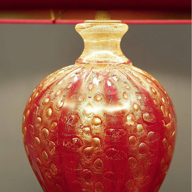  Lampe de table vintage Barovier & Toso en verre de Murano rouge et or 1950