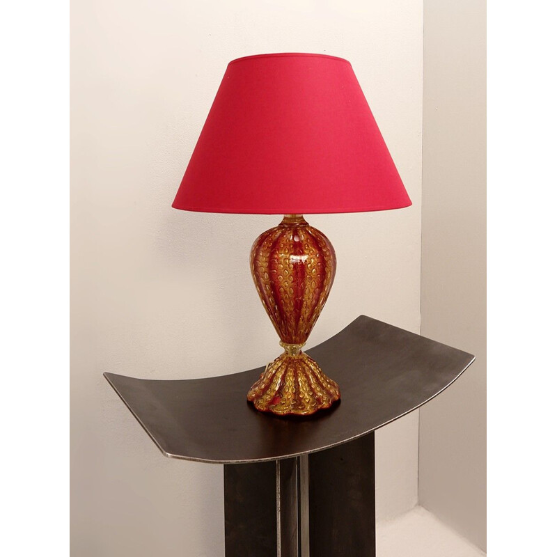 Vintage table lamp Murano glass red and gold  Barovier & Toso 1950 