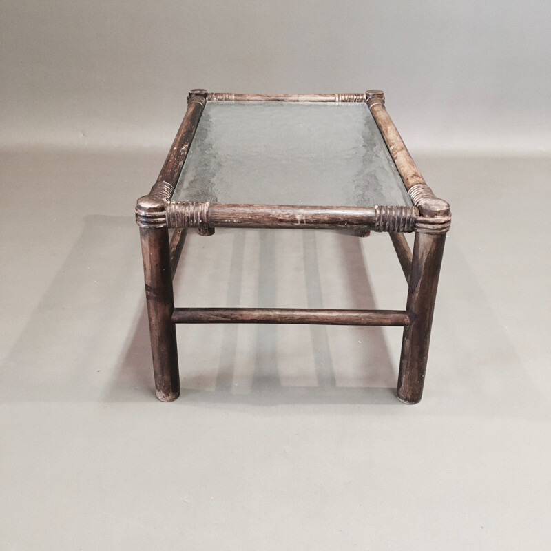 Vintage rectangular coffee table rattan 1950