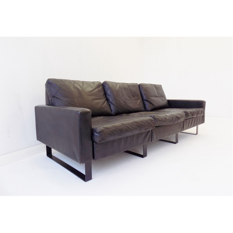 Vintage 3 seater sofa black leather Cor Conseta 1963