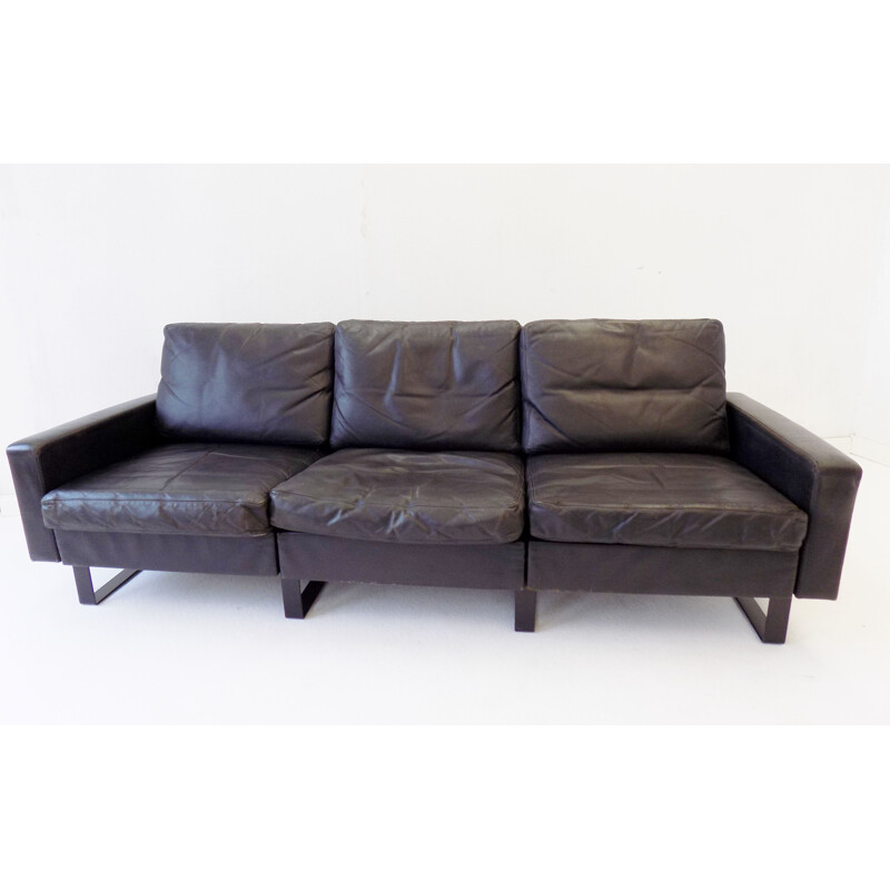 Vintage 3 seater sofa black leather Cor Conseta 1963