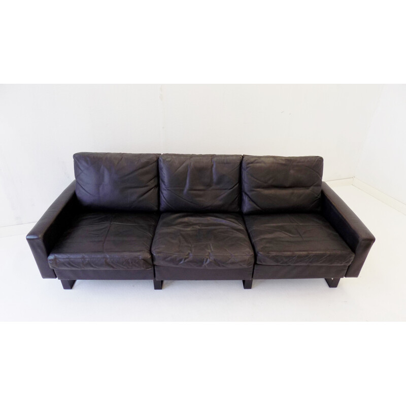 Vintage 3 seater sofa black leather Cor Conseta 1963