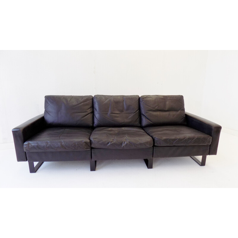 Vintage 3 seater sofa black leather Cor Conseta 1963