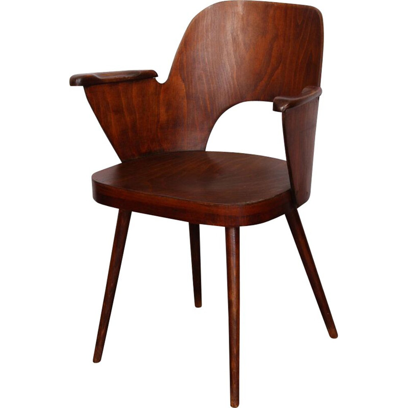 Vintage wooden armchair stained by Lubomir Hofmann for Ton, 1960