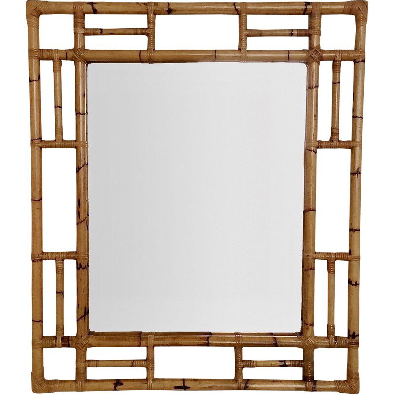 Large decorative vintage bamboo mirror, Italy 1970