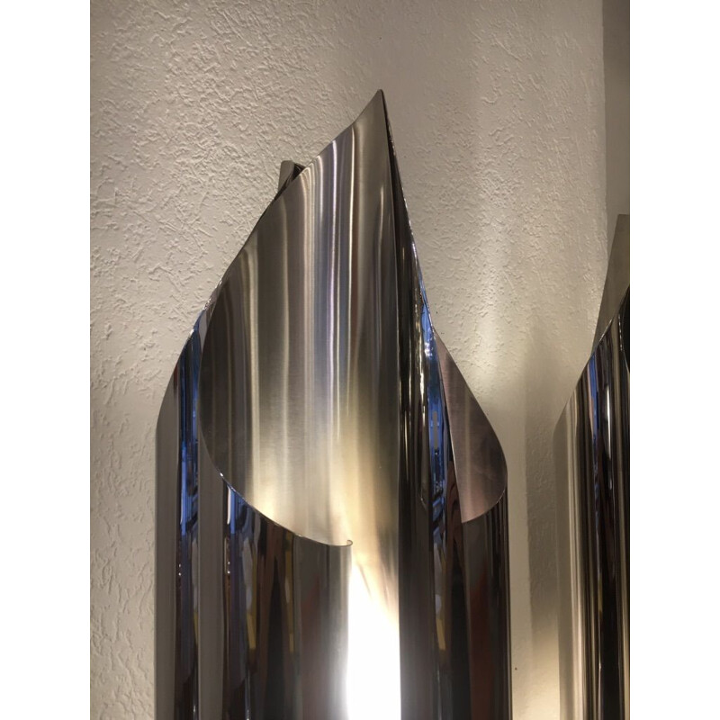Pair of vintage lamps in brushed stainless steel model 'Voile' by Maison Charles