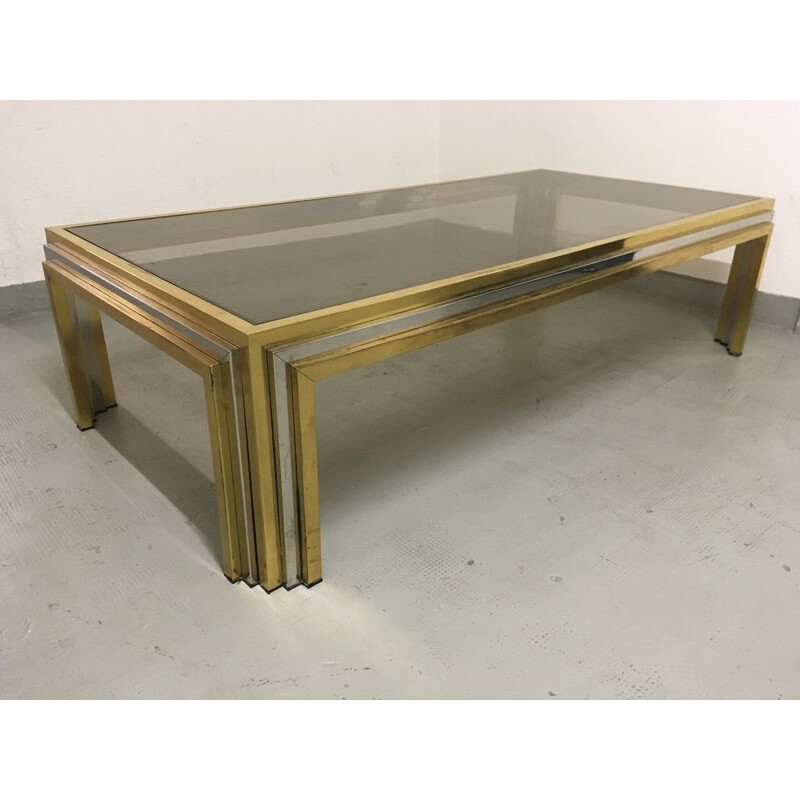 Vintage brass and stainless steel coffee table by Romeo Rega, Italy 1970