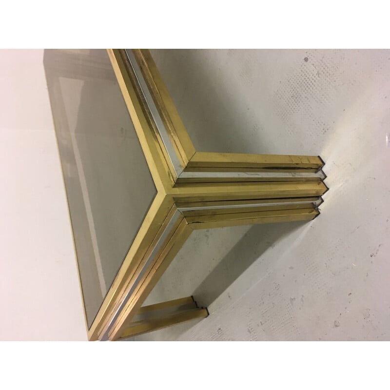 Vintage brass and stainless steel coffee table by Romeo Rega, Italy 1970