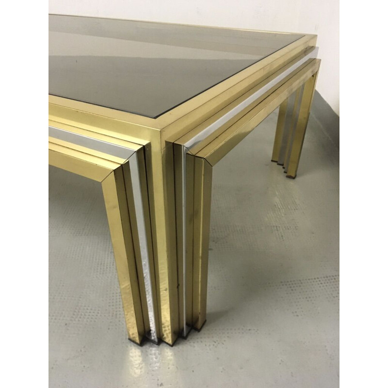 Vintage brass and stainless steel coffee table by Romeo Rega, Italy 1970