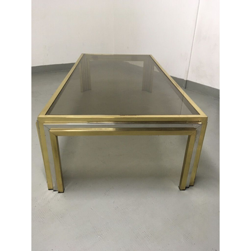 Vintage brass and stainless steel coffee table by Romeo Rega, Italy 1970