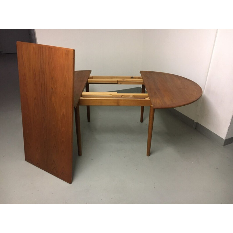 Vintage teak dining table with extension leaf