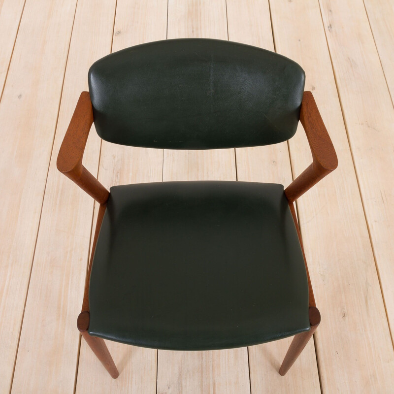 Vintage chair model 42 teak in dark green leather Kai Kristiansen 1960s