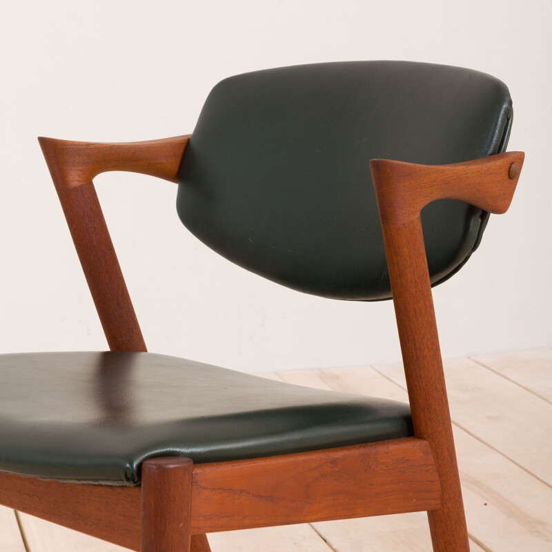 Vintage chair model 42 teak in dark green leather Kai Kristiansen 1960s