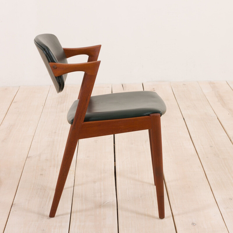 Vintage chair model 42 teak in dark green leather Kai Kristiansen 1960s