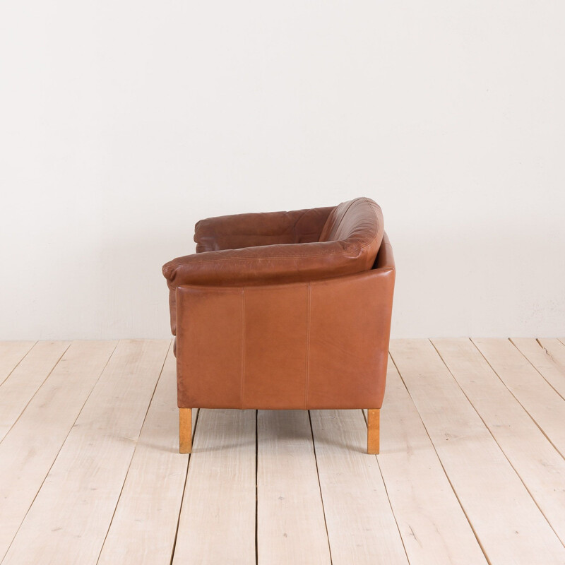 Vintage 2,5 seater cognac leather sofa Mogens Hansen 1970