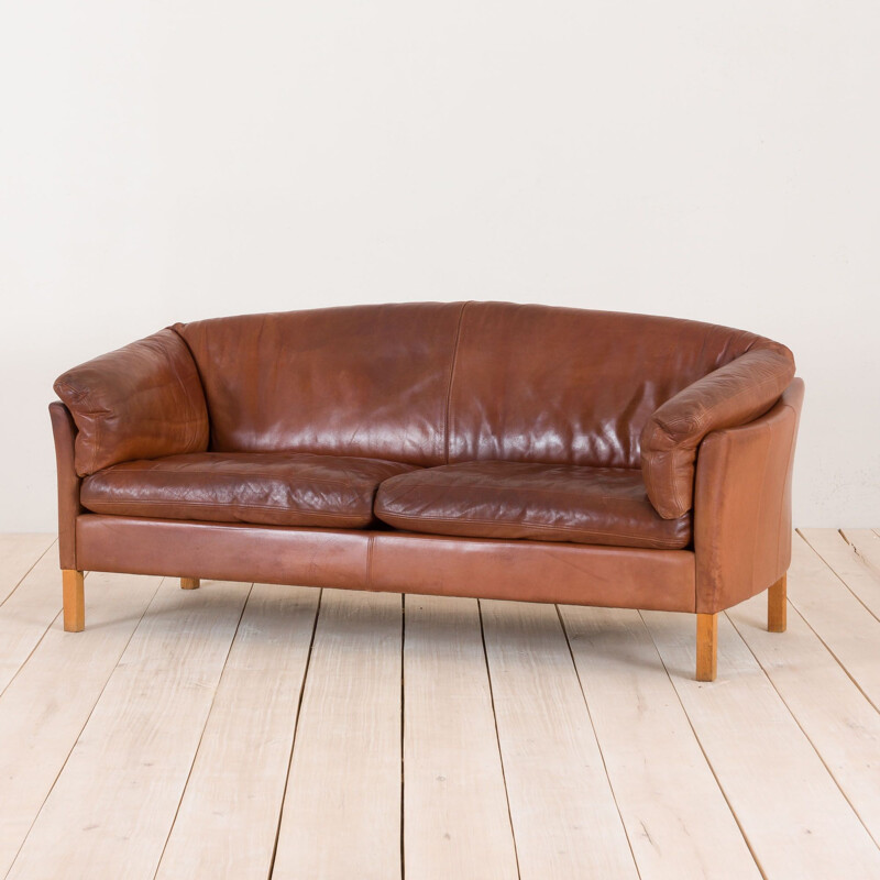 Vintage 2,5 seater cognac leather sofa Mogens Hansen 1970