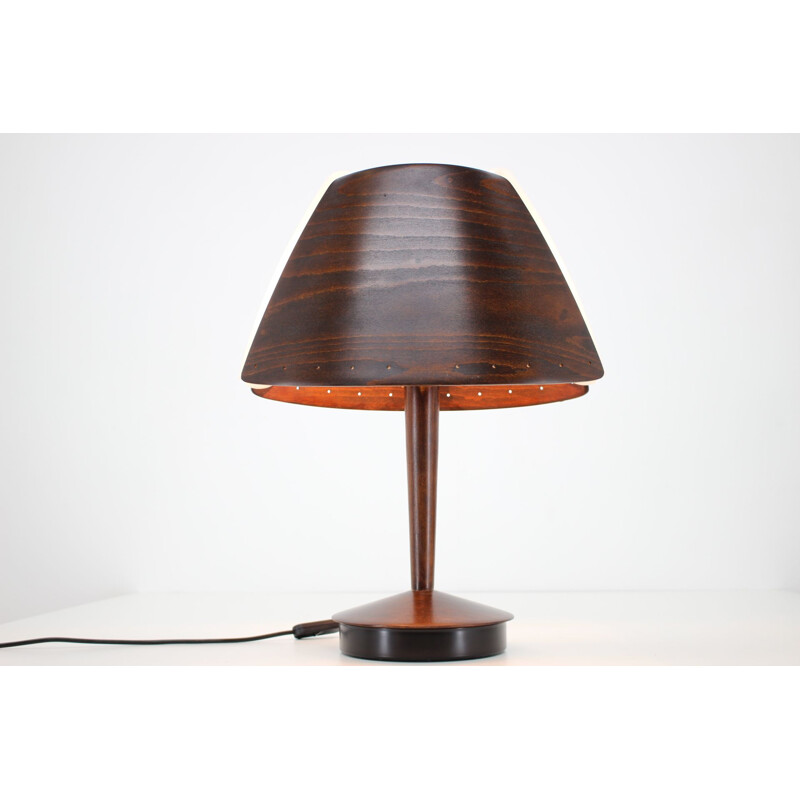 Lampada da tavolo vintage in legno di Lucid French 1970