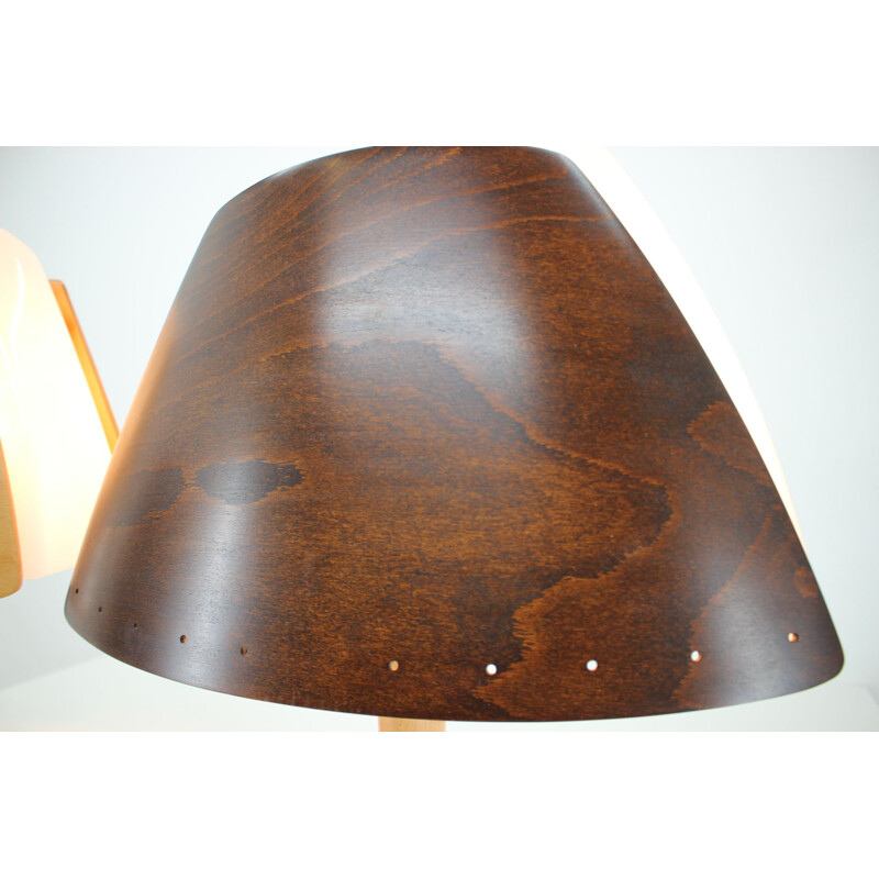 Vintage houten tafellamp van Lucid Frans 1970