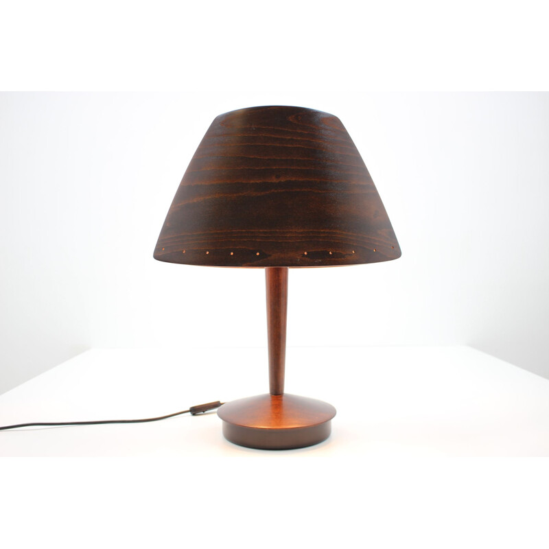 Lámpara de mesa de madera vintage de Lucid French 1970