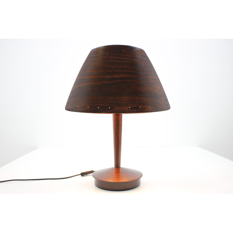 Lampe de table vintage en bois par Lucid French 1970