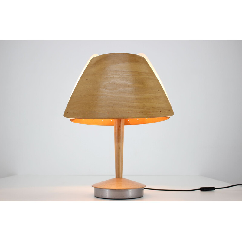 Vintage houten tafellamp van Lucid, Frans 1970
