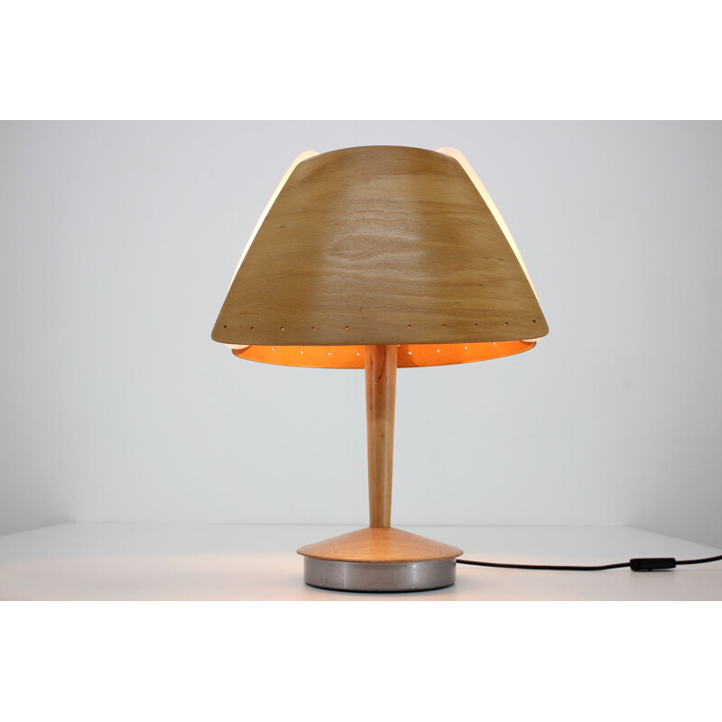 Vintage wooden table lamp by Lucid, French 1970