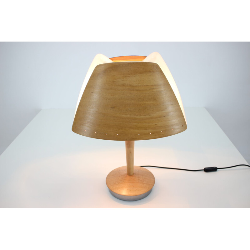 Vintage wooden table lamp by Lucid, French 1970