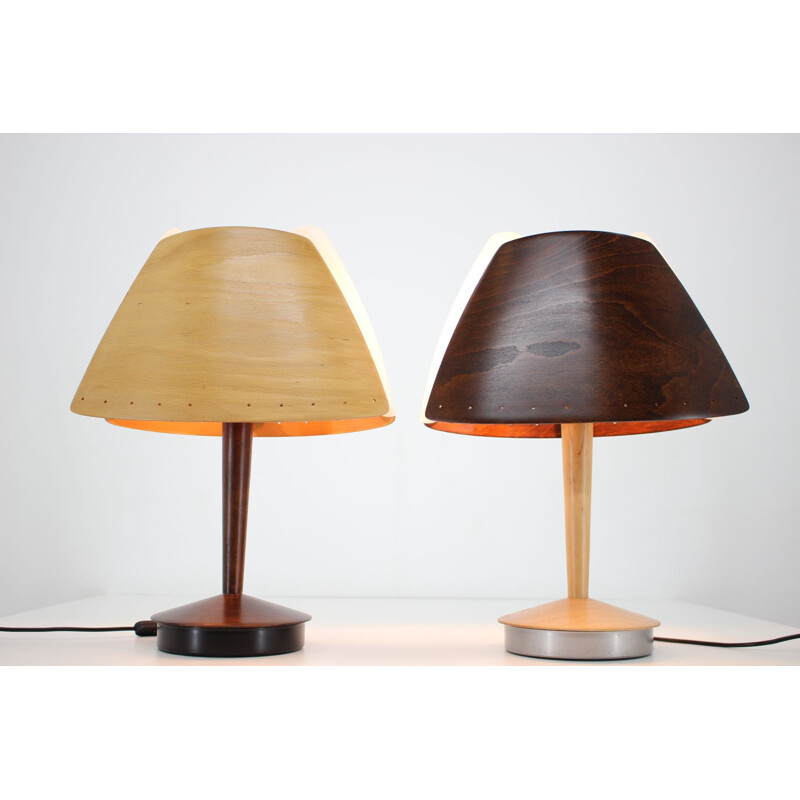 Paar vintage houten tafellampen van Lucid, Frans 1970