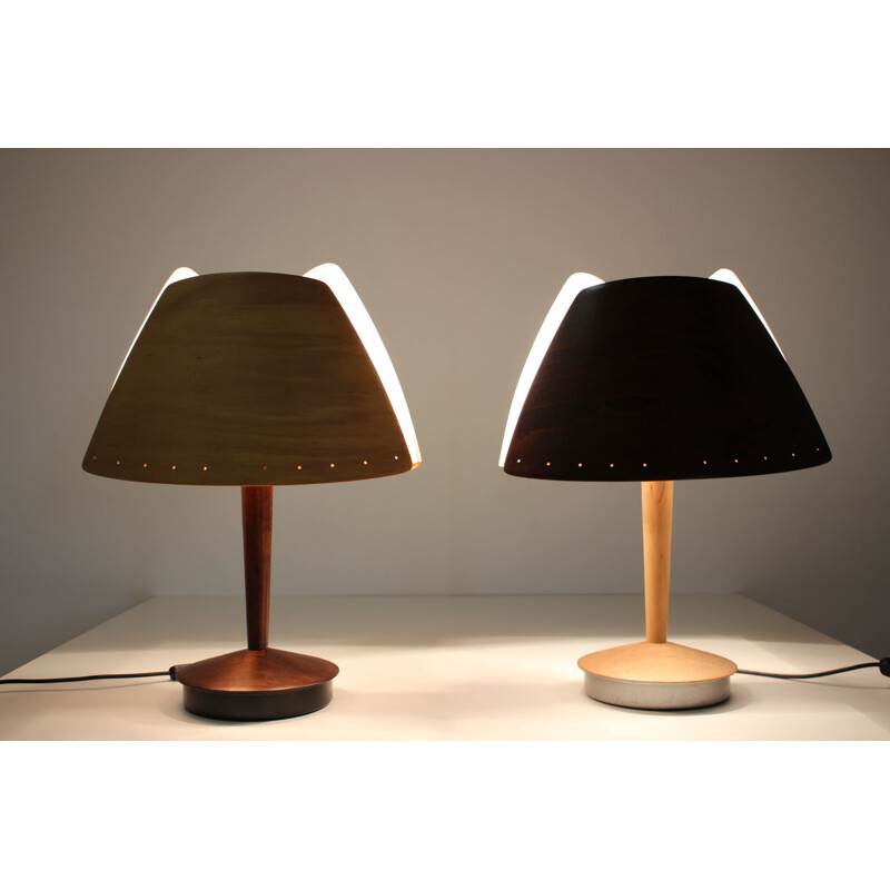 Pair of vintage wooden table lamps by Lucid, French 1970