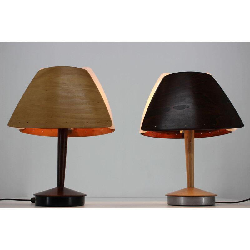 Paire de lampes de table vintage en bois par Lucid, Français 1970