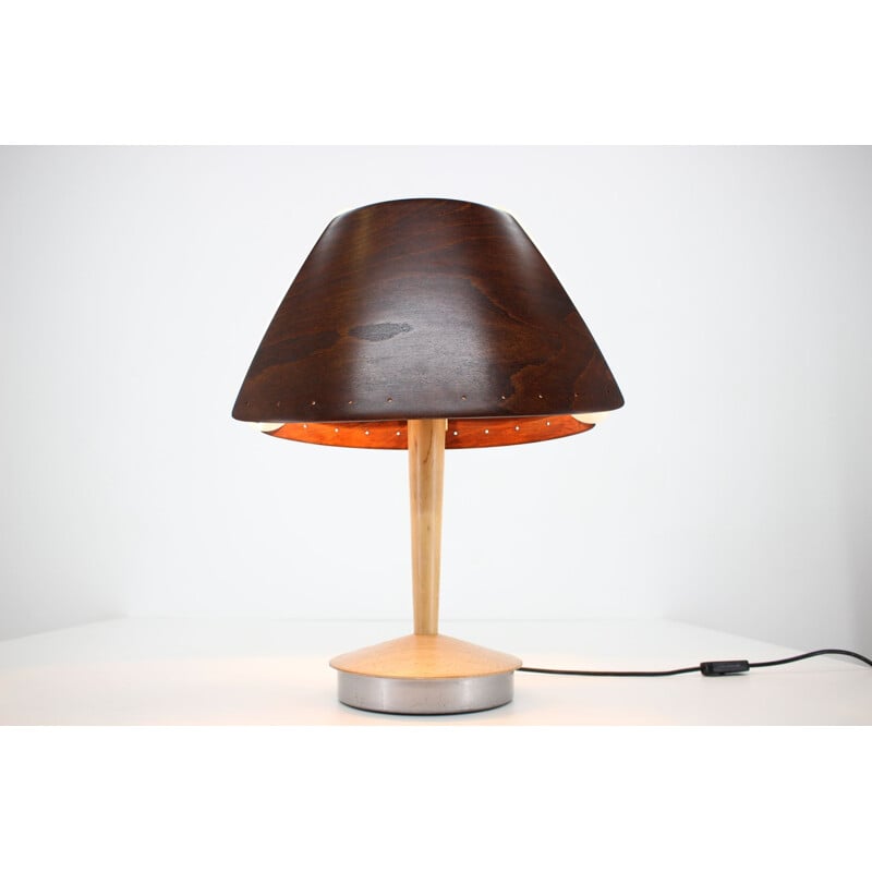 Pair of vintage wooden table lamps by Lucid, French 1970