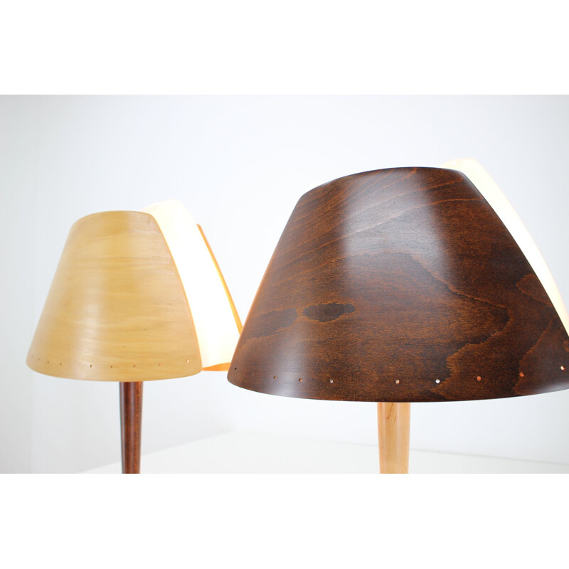 Coppia di lampade da tavolo vintage in legno di Lucid, Francia 1970
