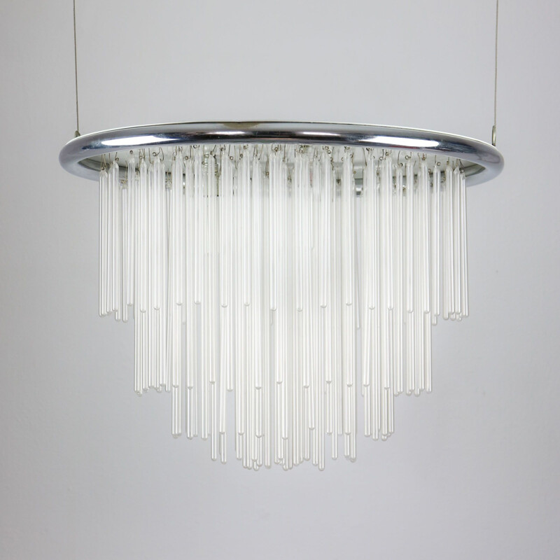 Vintage minimalist hand-blown glass chandelier, 1970