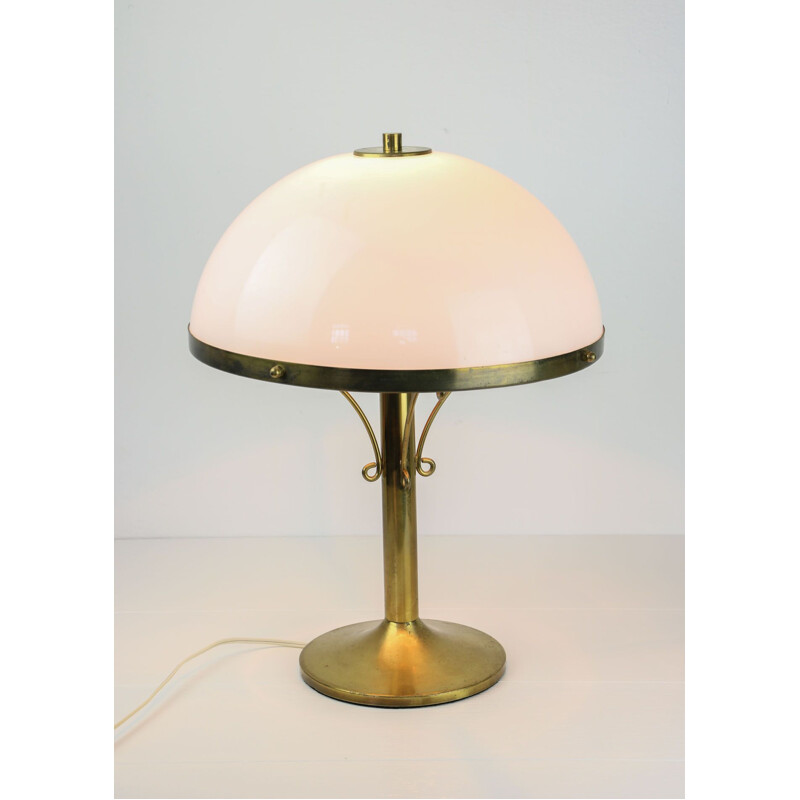 Lampe vintage en laiton opalin à champignons Art déco