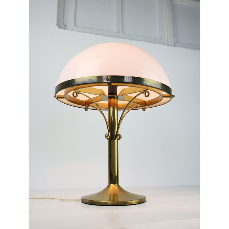 Lampe vintage en laiton opalin à champignons Art déco