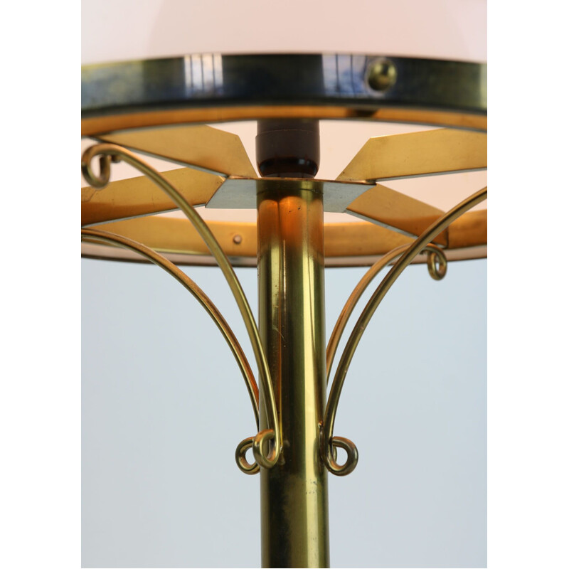 Vintage brass opaline mushroom lamp Art deco