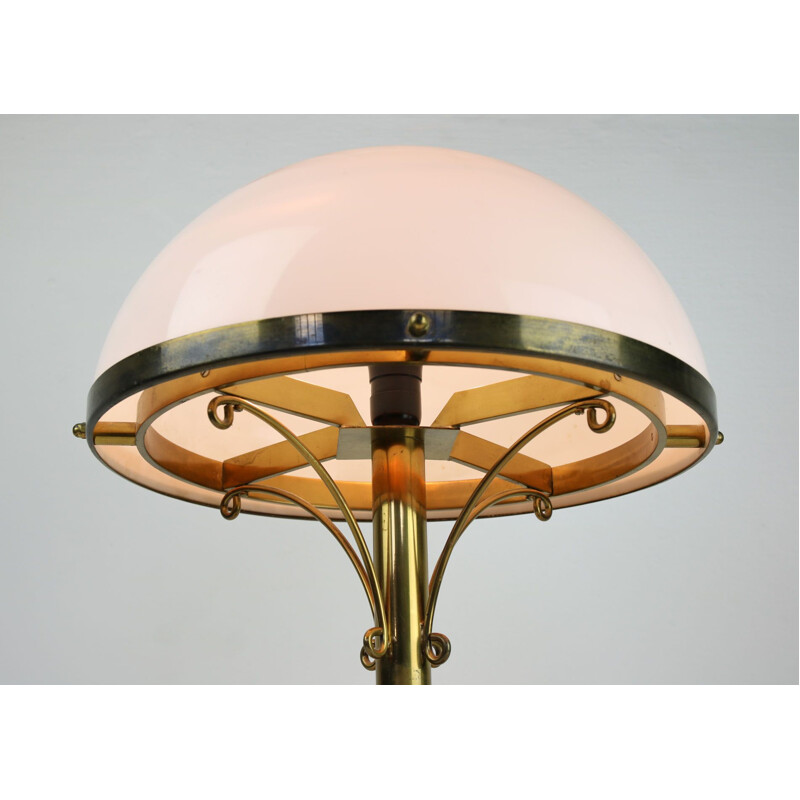 Lampe vintage en laiton opalin à champignons Art déco