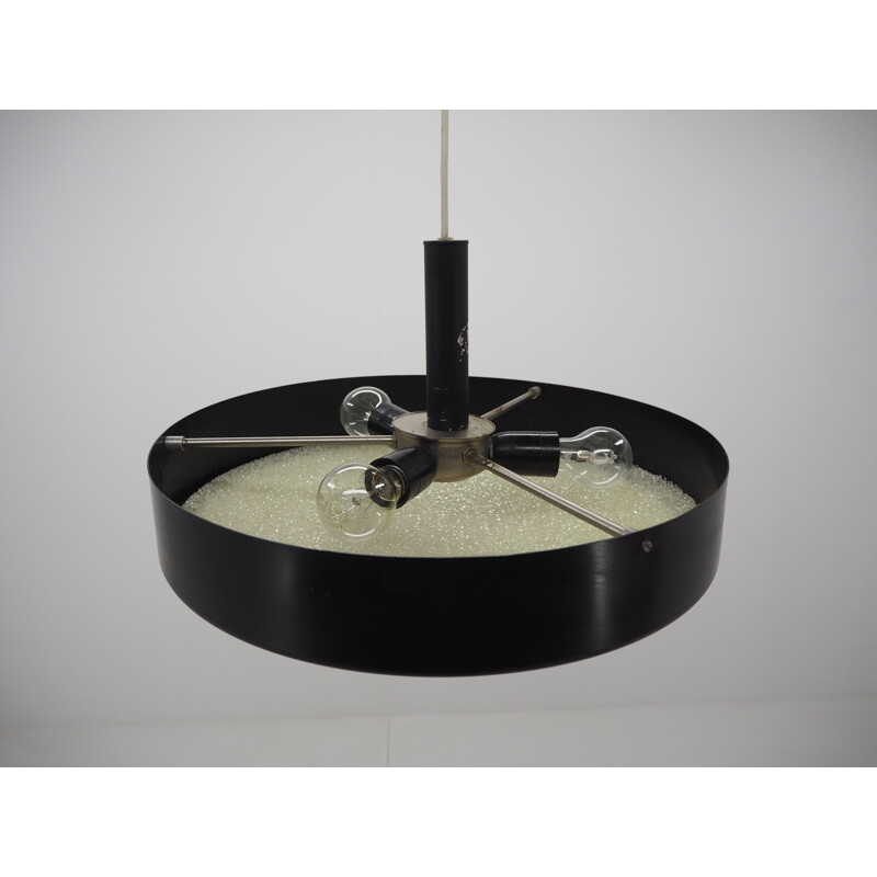 Vintage black metal Ufo chandelier, Czechoslovakia 1960