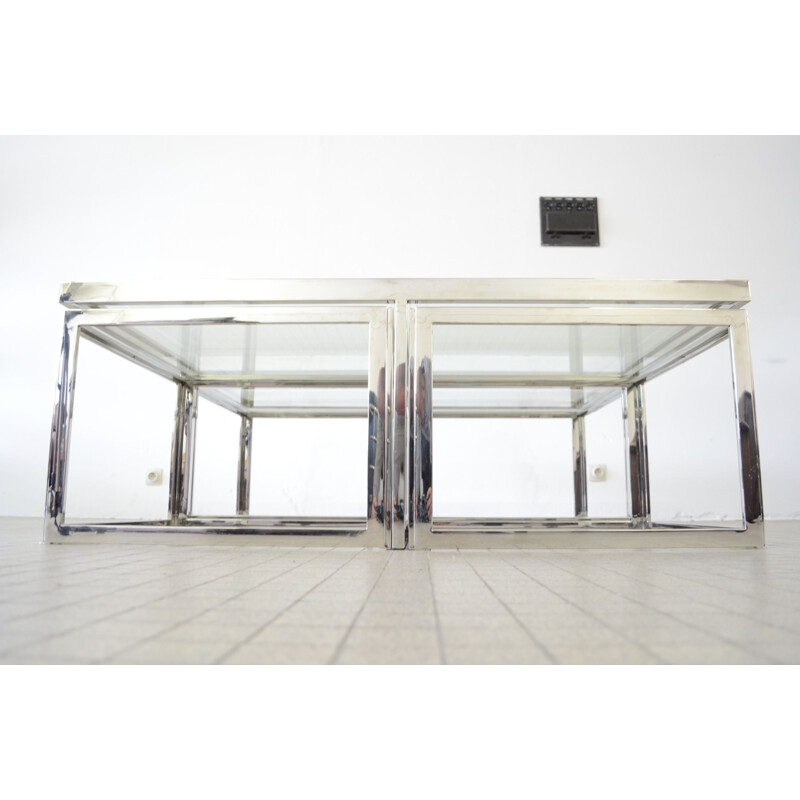 Vintage Chrome coffee table with 4 nesting tables Maison Charles hollywood regency