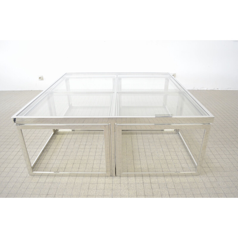 Vintage Chrome coffee table with 4 nesting tables Maison Charles hollywood regency