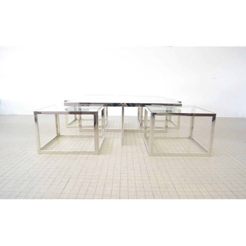 Vintage Chrome coffee table with 4 nesting tables Maison Charles hollywood regency