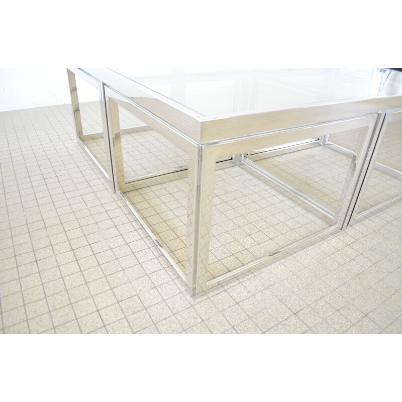 Vintage Chrome coffee table with 4 nesting tables Maison Charles hollywood regency