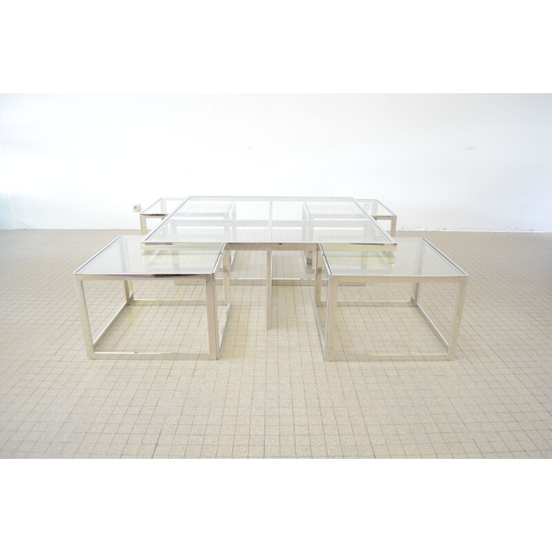 Vintage Chrome coffee table with 4 nesting tables Maison Charles hollywood regency