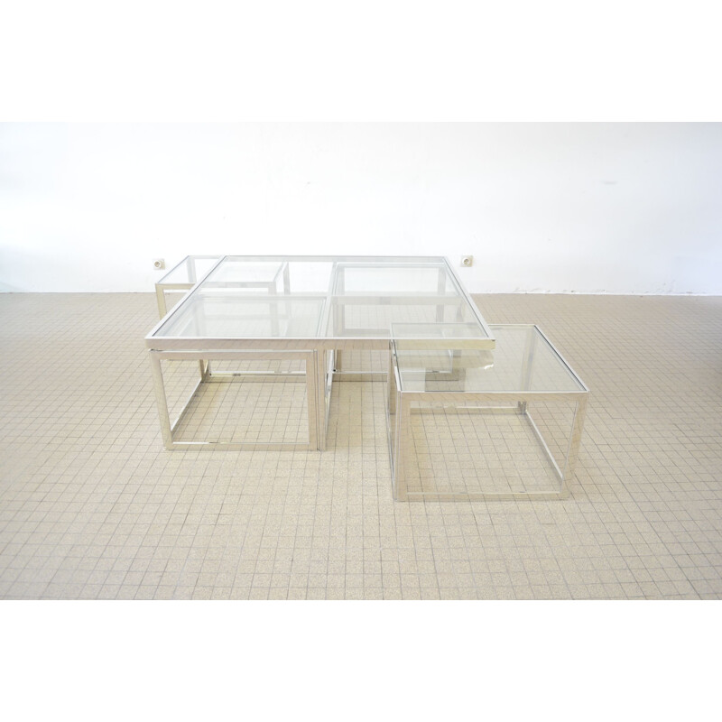 Vintage Chrome coffee table with 4 nesting tables Maison Charles hollywood regency
