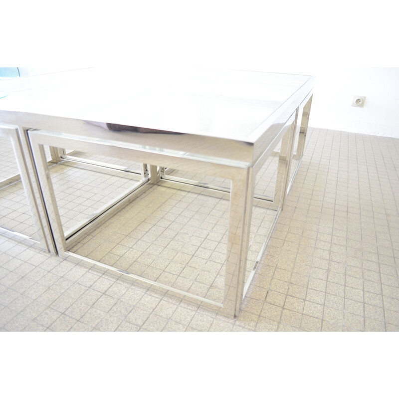 Vintage Chrome coffee table with 4 nesting tables Maison Charles hollywood regency