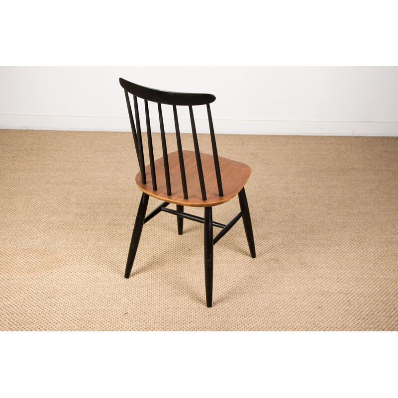 Series of 6 vintage dining chairs in the style of Fanett in teak and beech stained